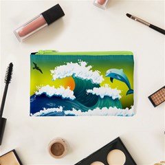 Dolphin Seagull Sea Ocean Wave Blue Water Cosmetic Bag (xs) by Wegoenart