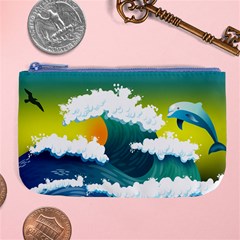 Dolphin Seagull Sea Ocean Wave Blue Water Large Coin Purse by Wegoenart