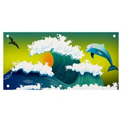 Dolphin Seagull Sea Ocean Wave Blue Water Banner And Sign 6  X 3  by Wegoenart