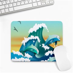 Dolphin Seagull Sea Ocean Wave Small Mousepad by Wegoenart