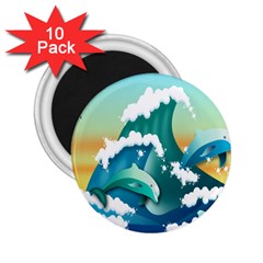 Dolphin Seagull Sea Ocean Wave 2 25  Magnets (10 Pack)  by Wegoenart