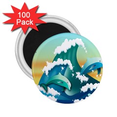 Dolphin Seagull Sea Ocean Wave 2 25  Magnets (100 Pack)  by Wegoenart