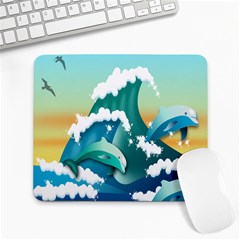 Dolphin Seagull Sea Ocean Wave Large Mousepad by Wegoenart