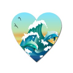 Dolphin Seagull Sea Ocean Wave Heart Magnet by Wegoenart