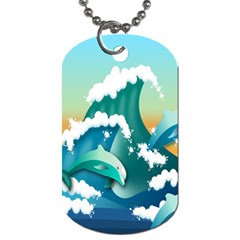 Dolphin Seagull Sea Ocean Wave Dog Tag (one Side) by Wegoenart