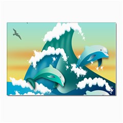 Dolphin Seagull Sea Ocean Wave Postcards 5  X 7  (pkg Of 10)