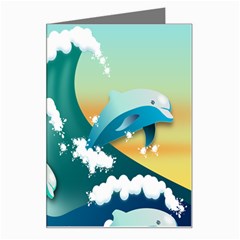 Dolphin Seagull Sea Ocean Wave Greeting Card by Wegoenart