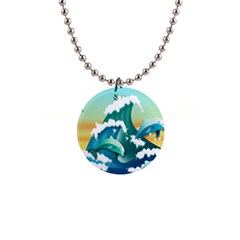 Dolphin Seagull Sea Ocean Wave 1  Button Necklace by Wegoenart