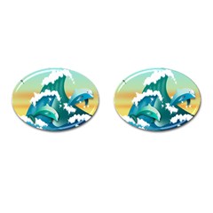 Dolphin Seagull Sea Ocean Wave Cufflinks (oval) by Wegoenart