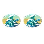 Dolphin Seagull Sea Ocean Wave Cufflinks (Oval) Front(Pair)