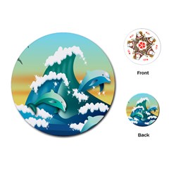 Dolphin Seagull Sea Ocean Wave Playing Cards Single Design (round) by Wegoenart