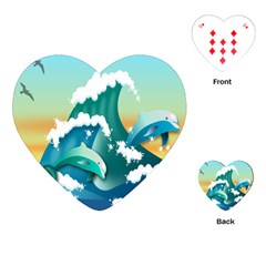 Dolphin Seagull Sea Ocean Wave Playing Cards Single Design (heart) by Wegoenart