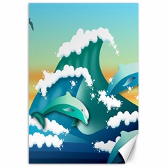 Dolphin Seagull Sea Ocean Wave Canvas 12  X 18  by Wegoenart