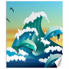 Dolphin Seagull Sea Ocean Wave Canvas 20  X 24  by Wegoenart