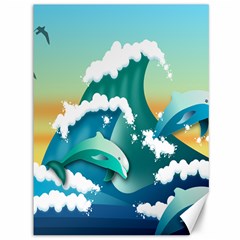 Dolphin Seagull Sea Ocean Wave Canvas 36  X 48  by Wegoenart