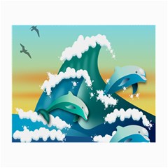 Dolphin Seagull Sea Ocean Wave Small Glasses Cloth (2 Sides) by Wegoenart