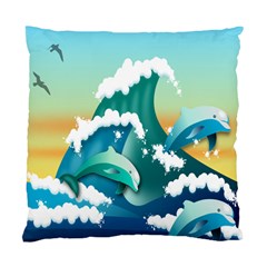 Dolphin Seagull Sea Ocean Wave Standard Cushion Case (two Sides) by Wegoenart