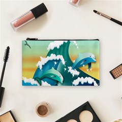 Dolphin Seagull Sea Ocean Wave Cosmetic Bag (small) by Wegoenart