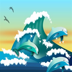 Dolphin Seagull Sea Ocean Wave Play Mat (square) by Wegoenart