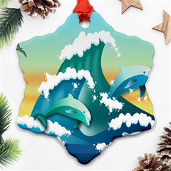 Dolphin Seagull Sea Ocean Wave Ornament (snowflake) by Wegoenart