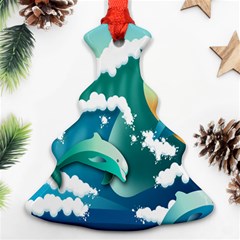 Dolphin Seagull Sea Ocean Wave Ornament (christmas Tree)  by Wegoenart