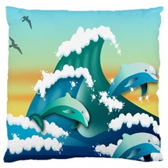 Dolphin Seagull Sea Ocean Wave Large Cushion Case (one Side) by Wegoenart