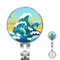 Dolphin Seagull Sea Ocean Wave Stainless Steel Nurses Watch by Wegoenart