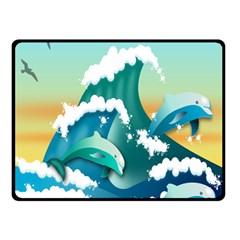 Dolphin Seagull Sea Ocean Wave Double Sided Fleece Blanket (small)  by Wegoenart