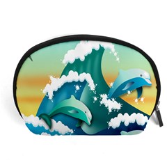 Dolphin Seagull Sea Ocean Wave Accessory Pouch (large) by Wegoenart