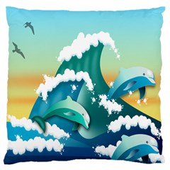 Dolphin Seagull Sea Ocean Wave Large Flano Cushion Case (two Sides) by Wegoenart