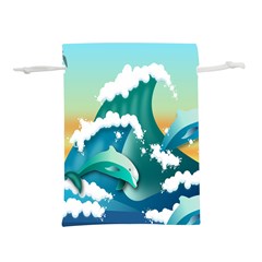 Dolphin Seagull Sea Ocean Wave Lightweight Drawstring Pouch (m) by Wegoenart