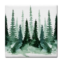 Tree Watercolor Painting Pine Forest Green  Nature Tile Coaster by Wegoenart