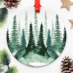 Tree Watercolor Painting Pine Forest Green  Nature Ornament (round) by Wegoenart