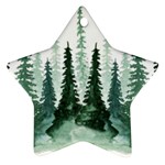 Tree Watercolor Painting Pine Forest Green  Nature Ornament (Star) Front