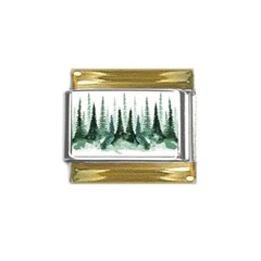 Tree Watercolor Painting Pine Forest Green  Nature Gold Trim Italian Charm (9mm) by Wegoenart