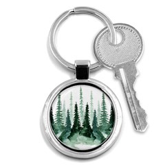 Tree Watercolor Painting Pine Forest Green  Nature Key Chain (round) by Wegoenart