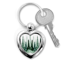 Tree Watercolor Painting Pine Forest Green  Nature Key Chain (heart) by Wegoenart