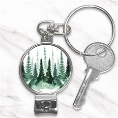 Tree Watercolor Painting Pine Forest Green  Nature Nail Clippers Key Chain by Wegoenart