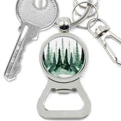 Tree Watercolor Painting Pine Forest Green  Nature Bottle Opener Key Chain by Wegoenart