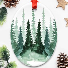 Tree Watercolor Painting Pine Forest Green  Nature Oval Ornament (two Sides) by Wegoenart