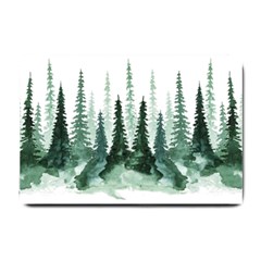 Tree Watercolor Painting Pine Forest Green  Nature Small Doormat by Wegoenart