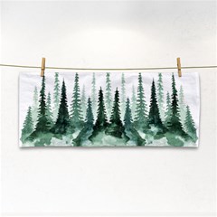 Tree Watercolor Painting Pine Forest Green  Nature Hand Towel by Wegoenart