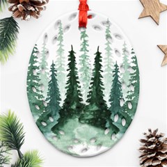 Tree Watercolor Painting Pine Forest Green  Nature Oval Filigree Ornament (two Sides) by Wegoenart