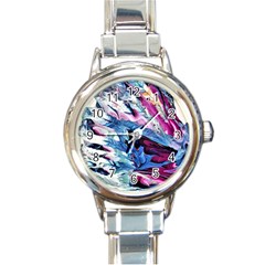 Feathers Round Italian Charm Watch by kaleidomarblingart