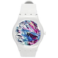 Feathers Round Plastic Sport Watch (m) by kaleidomarblingart