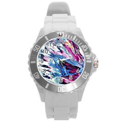 Feathers Round Plastic Sport Watch (l) by kaleidomarblingart