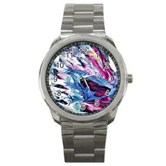 Feathers Sport Metal Watch by kaleidomarblingart