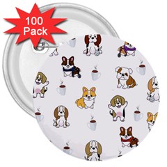 Hot Chocolate Puppies Hot Cocoa 3  Buttons (100 Pack)  by Wegoenart