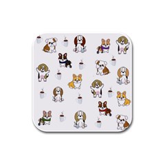 Hot Chocolate Puppies Hot Cocoa Rubber Square Coaster (4 Pack) by Wegoenart