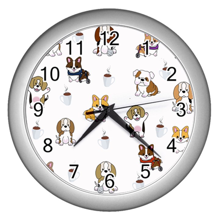 Hot Chocolate Puppies Hot Cocoa Wall Clock (Silver)